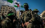 Supporters of Hamas attend a rally marking the terror group's founding in Gaza City on December 14, 2015. (Emad Nassar/Flash90)
