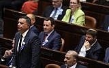 Labor chairman Avi Gabbay at the plenary Hall during the swearing-in ceremony of Knesset members on April 30, 2019. (Noam Revkin Fenton/Flash90)