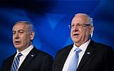 Prime Minister Benjamin Netanyahu, left, and President Reuven Rivlin attend the Israel Prize ceremony in Jerusalem, on Israel's 71st Independence Day, May 9, 2019. (Yonatan Sindel/Flash90)