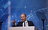 Education Minister Naftali Bennett speaks at the Israel Prize ceremony in Jerusalem on Independence Day on May 9, 2019. (Yonatan Sindel/Flash90)