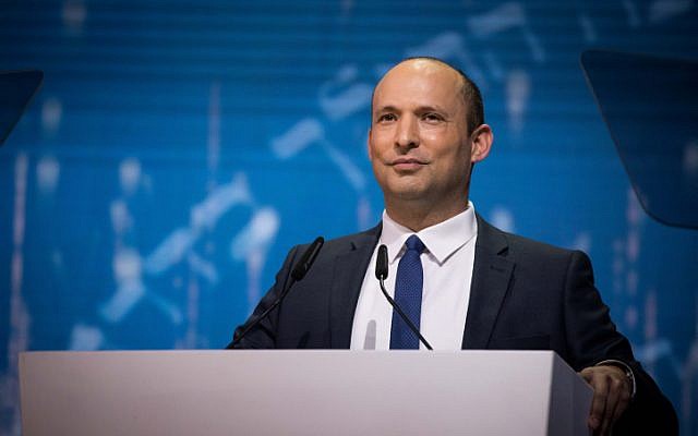 Education Minister Naftali Bennett speaks at the Israel Prize ceremony in Jerusalem, on Israel's 71st Independence Day, on May 9, 2019. (Yonatan Sindel/Flash90) Education Minister Naftali Bennett speaks at the Israel Prize ceremony in Jerusalem, on Israel's 71st Independence Day, on May 9, 2019. (Yonatan Sindel/Flash90)