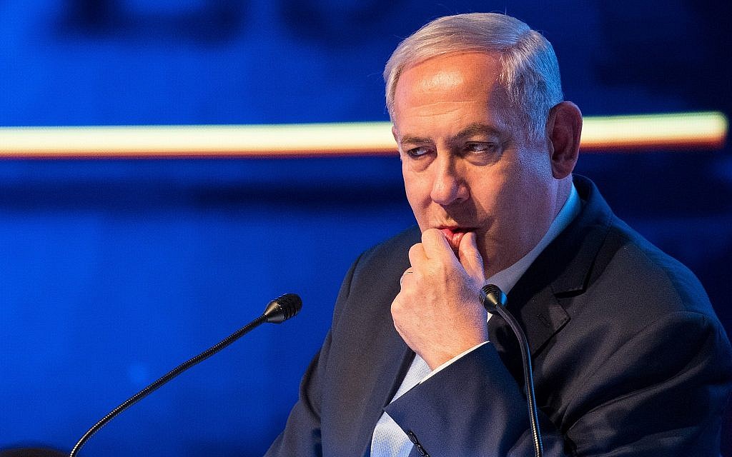 Prime Minister Benjamin Netanyahu speaks at an event marking one year since the transfer of the US Embassy from Tel Aviv to Jerusalem, on May 14, 2019. (Yonatan Sindel/Flash90) Prime Minister Benjamin Netanyahu speaks at an event marking one year since the transfer of the US Embassy from Tel Aviv to Jerusalem, on May 14, 2019. (Yonatan Sindel/Flash90)