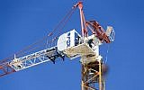 A crane that collapsed at a construction site in Yavneh, killing four people and injuring two more, May 19, 2019. (Flash90)