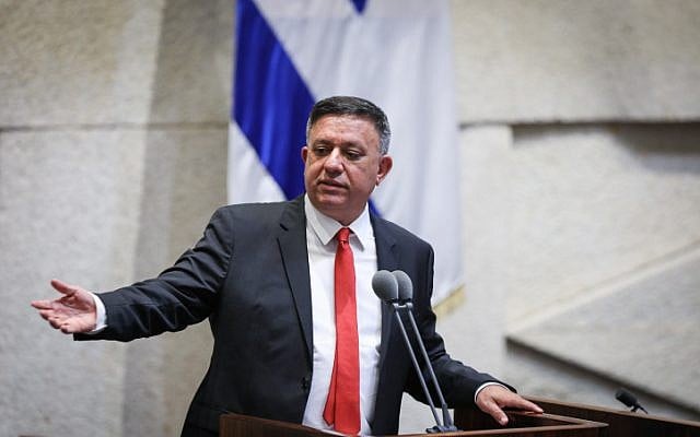 Labor Party leader Avi Gabbay at a discussion on a bill to dissolve the parliament, at the Knesset, in Jerusalem on May 29, 2019. (Noam Revkin Fenton/Flash90) Labor Party leader Avi Gabbay at a discussion on a bill to dissolve the parliament, at the Knesset, in Jerusalem on May 29, 2019. (Noam Revkin Fenton/Flash90)
