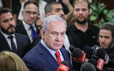 Prime Minister Benjamin Netanyahu speaks to the media at the Knesset in Jerusalem on May 29, 2019. Netanyahu forced the dissolution of the Knesset that night, after it became clear that he was unable to win the support of Avigdor Liberman and thus could not form a majority coalition. (Yonatan Sindel/Flash90)