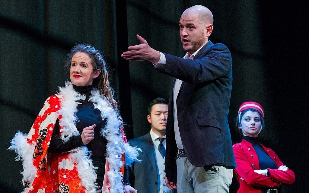 Foreground: False Angele (Anna Sideris), with the Tsar (Edmund Danon), along with John Lee as Aide, and Giulia Laudano as False Boy in the revival of 'The Tsar Wants His Photograph Taken,' London, May 4, 2019. (Dr. Frank Abba Smith)