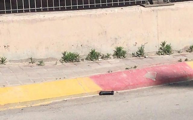 A pipe bomb that was found near the Qalandiya checkpoint in the West Bank on May 21, 2019. (Israel Police) A pipe bomb that was found near the Qalandiya checkpoint in the West Bank on May 21, 2019. (Israel Police)