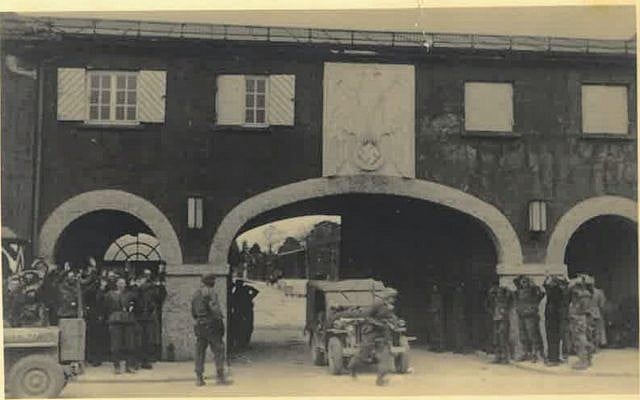 Photograph from the liberation of the Dachau camp on April 29, 1945, held in the collection of Belgian underground operative Adrian Aloy. (Kedem Auction House) Photograph from the liberation of the Dachau camp on April 29, 1945, held in the collection of Belgian underground operative Adrian Aloy. (Kedem Auction House)