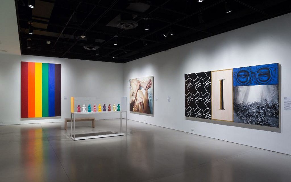 Ross Bleckner’s 'Double Portrait (Gay Flag)' can be seen at left, at Scenes from the Collection. (The Jewish Museum, New York/ Photo by Jason Mandella)