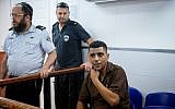 Terrorist leader Zakaria Zubeidi arrives for a court hearing at the Ofer military court, May 28, 2019. (Yonatan Sindel/Flash90)
