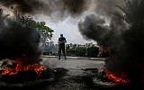 Clashes near Ramallah on Nakba Day, when Palestinians commemorate the “catastrophe” that befell them with Israel’s creation in 1948, May 15, 2018. (Flash90)