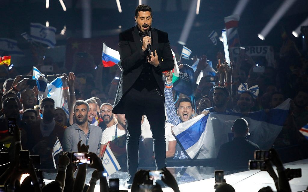 Kobi Marimi of Israel performs the song "Home" during the 2019 Eurovision Song Contest grand final in Tel Aviv, May 18, 2019. (AP Photo/Sebastian Scheiner)