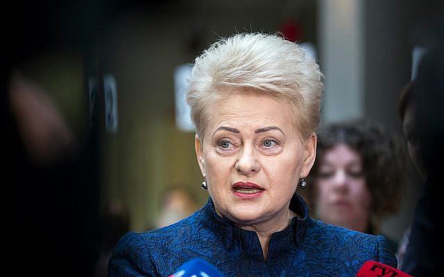 Lithuania's President Dalia Grybauskaite speaks to the members of press at a polling station during the advance presidential elections in Vilnius, Lithuania, May 7, 2019. (AP Photo/Mindaugas Kulbis) Lithuania's President Dalia Grybauskaite speaks to the members of press at a polling station during the advance presidential elections in Vilnius, Lithuania, May 7, 2019. (AP Photo/Mindaugas Kulbis)