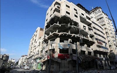 The remains of what the IDF says was the Hamas terror group's cyber unit in the Gaza Strip, which was destroyed in an Israeli Air Force strike on May 4, 2019. (Israel Defense Forces)