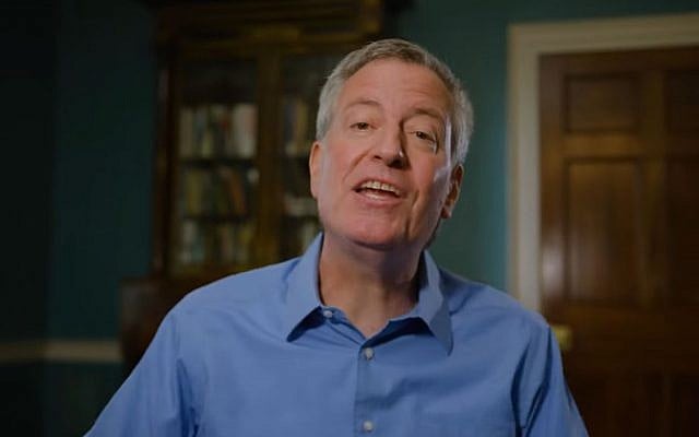 Screen capture from New York City Mayor Bill de Blasio's video, released May 16, 2019, announcing his 2020 presidential bid. (YouTube screen capture) Screen capture from New York City Mayor Bill de Blasio's video, released May 16, 2019, announcing his 2020 presidential bid. (YouTube screen capture)