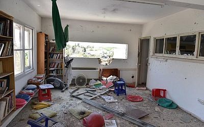 The interior of a house hit by a rocket in the Eshkol Regional Council on May 4, 2019. The family had escaped to a shelter moments earlier (Israel Police)