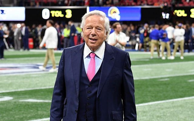 Robert Kraft at Super Bowl LIII at Mercedes-Benz Stadium in Atlanta, Georgia, February 3, 2019. (Kevin Winter/Getty Images/via JTA) Robert Kraft at Super Bowl LIII at Mercedes-Benz Stadium in Atlanta, Georgia, February 3, 2019. (Kevin Winter/Getty Images/via JTA)