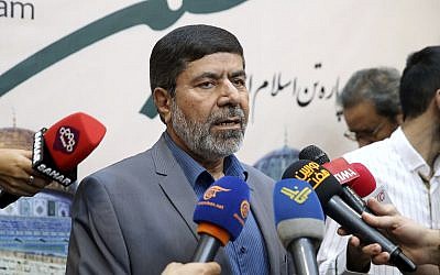 The spokesman of Iran's Revolutionary Guard, Gen. Ramazan Sharif, speaks to journalists at a press conference in Tehran, Iran, May 28, 2019. (AP/Ebrahim Noroozi)