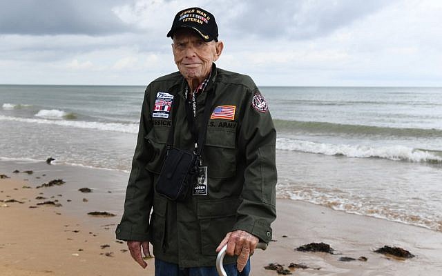 US WWII veteran Loren Kissick from Puyallup, Washington, stands on Omaha Beach in Saint-Laurent-sur-Mer, Normandy, northwestern France, on June 5, 2019, as part of D-Day commemorations marking the 75th anniversary of the World War II Allied landings in Normandy. (Fred Tanneau/AFP)