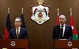 German Foreign Minister Heiko Maas (L) meets with his Jordanian counterpart Ayman Safadi on June 09, 2019, in Amman. (Khalil MAZRAAWI / AFP)