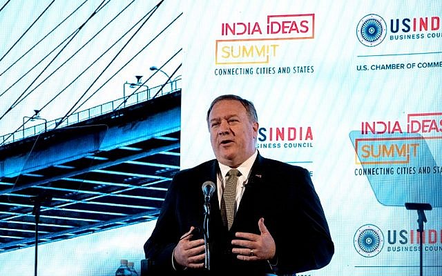 US Secretary of State Mike Pompeo addresses the India Ideas Summit in Washington on June 12, 2019. (Nicholas Kamm/AFP)