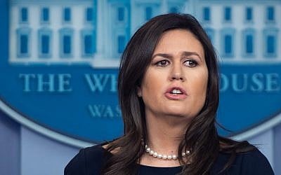 In this file photo taken on March 11, 2019 White House Press Secretary Sarah Huckabee Sanders speaks during a press briefing at the White House in Washington, DC. (SAUL LOEB / AFP)