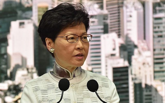 Hong Kong Chief Executive Carrie Lam speaks during a press conference at the government headquarters in Hong Kong on June 15, 2019. (Hector Retamal/AFP) Hong Kong Chief Executive Carrie Lam speaks during a press conference at the government headquarters in Hong Kong on June 15, 2019. (Hector Retamal/AFP)