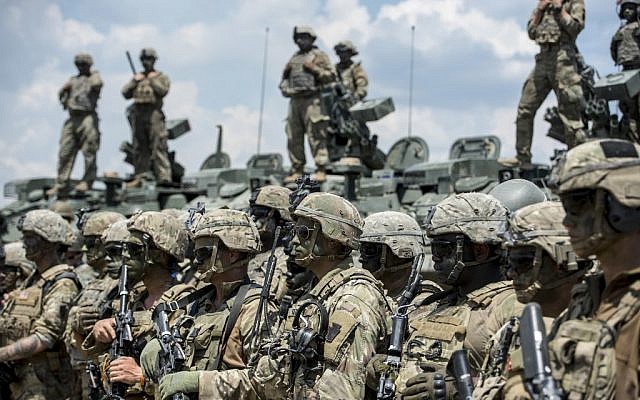Illustrative -- US soldiers take part in the 'Decisive Strike' military exercise in their camp at the Training Support Center (TSC) Krivolak, near Skopje, on June 17, 2019 (Robert ATANASOVSKI / AFP) Illustrative -- US soldiers take part in the 'Decisive Strike' military exercise in their camp at the Training Support Center (TSC) Krivolak, near Skopje, on June 17, 2019 (Robert ATANASOVSKI / AFP)