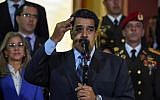 Venezuelan President Nicolas Maduro speaks after meeting Chilean High Commissioner for Human Rights Michelle Bachelet at Miraflores Presidential Palace in Caracas, on June 21, 2019.  (Photo by YURI CORTEZ / AFP)