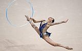 Linoy Ashram competes in the hoop event of the rhythmic gymnastics individual final at the 2019 European Games in Minsk on June 23, 2019. (Kirill KUDRYAVTSEV / AFP)