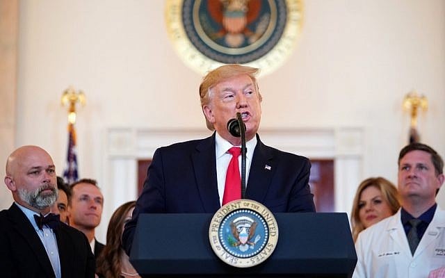 US President Donald Trump speaks before signing an executive order in the Grand Foyer of the White House on June 24, 2019. (Mandel Ngan/AFP) US President Donald Trump speaks before signing an executive order in the Grand Foyer of the White House on June 24, 2019. (Mandel Ngan/AFP)