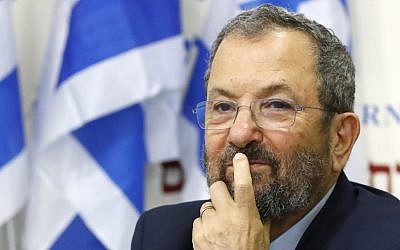 Former prime minister Ehud Barak at a press conference announcing his return to politics ahead of national elections in September, Tel Aviv, June 26, 2019. (Jack Guez/AFP)