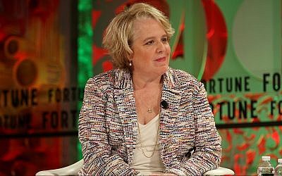 Roberta Kaplan of Integrity First for America speaks at the Fortune Most Powerful Women Summit in Laguna Niguel, California, October 2, 2018. (Phillip Faraone/Getty Images for Fortune/via JTA)