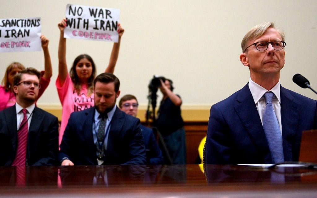 Brian Hook, the US Special Representative for Iran, testifies before a House subcommittee, June 19, 2019. (Andrew Caballero-Reynolds/AFP/Getty Images via JTA) Brian Hook, the US Special Representative for Iran, testifies before a House subcommittee, June 19, 2019. (Andrew Caballero-Reynolds/AFP/Getty Images via JTA)