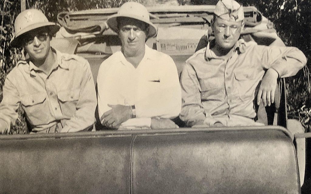 Moe Berg, center, is seen on a 'goodwill' assignment for the U.S. government in South America, August 1942. (Courtesy of Linda McCarthy via JTA)