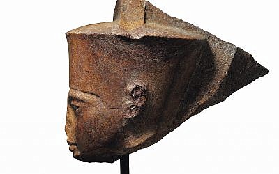 This image released by Christie's on Tuesday, June 11, 2019, shows a 3,000-year-old stone sculpture of the famed boy pharaoh Tutankhamun at Christie's in London. (Christie's via AP)
