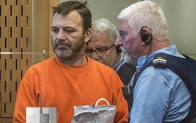 Philip Neville Arps, left, appears for sentencing in the Christchurch District Court, in Christchurch, New Zealand, Tuesday, June 18, 2019. (John Kirk-Anderson/Pool via AP)