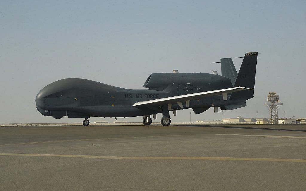 In this February 13, 2018, photo released by the US Air Force, an RQ-4 Global Hawk is seen on the tarmac of Al-Dhafra Air Base near Abu Dhabi, United Arab Emirates. (Airman 1st Class D. Blake Browning/US Air Force via AP) In this February 13, 2018, photo released by the US Air Force, an RQ-4 Global Hawk is seen on the tarmac of Al-Dhafra Air Base near Abu Dhabi, United Arab Emirates. (Airman 1st Class D. Blake Browning/US Air Force via AP)