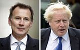 Jeremy Hunt, left, and Boris Johnson, right, are the final two contenders for leadership of the Conservative Party, June 20, 2019. (AP Photo File/Matt Dunham, Frank Augstein)