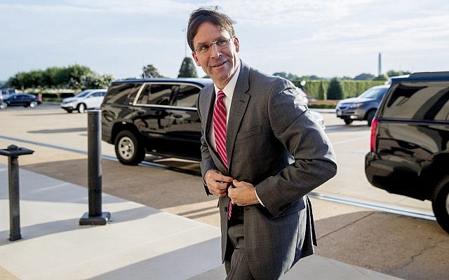 Acting Defense Secretary Mark Esper arrives at the Pentagon in Washington, June 24, 2019. (AP Photo/Andrew Harnik) Acting Defense Secretary Mark Esper arrives at the Pentagon in Washington, June 24, 2019. (AP Photo/Andrew Harnik)