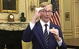 Brian Hook , the US special envoy for Iran, gestures during an interview in Paris, June 27, 2019. (AP Photo/Nicolas Garriga)