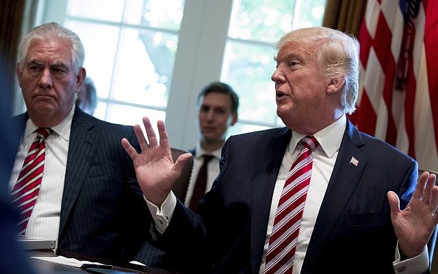 In this photo from June 12, 2017, then-secretary of state Rex Tillerson, left, and White House senior adviser Jared Kushner listen as US President Donald Trump speaks during a Cabinet meeting in the Cabinet Room of the White House in Washington. (AP Photo/Andrew Harnik, File) In this photo from June 12, 2017, then-secretary of state Rex Tillerson, left, and White House senior adviser Jared Kushner listen as US President Donald Trump speaks during a Cabinet meeting in the Cabinet Room of the White House in Washington. (AP Photo/Andrew Harnik, File)