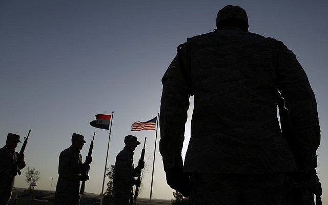 Illustrative: A US Air Force honor guard shooting party practices before a ceremony marking Veterans Day, November 11, 2010, at Joint Base Balad, north of Baghdad, Iraq. (AP Photo/Maya Alleruzzo/File) Illustrative: A US Air Force honor guard shooting party practices before a ceremony marking Veterans Day, November 11, 2010, at Joint Base Balad, north of Baghdad, Iraq. (AP Photo/Maya Alleruzzo/File)