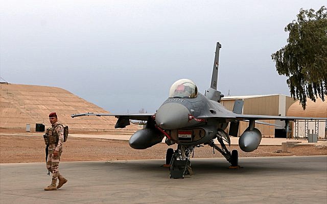 In this illustrative photo from February 13, 2018, an Iraqi army soldier stands guard near a US- made Iraqi Air Force F-16 fighter jet at the Balad Air Base, 45 miles north of Baghdad, Iraq. (AP Photo/Khalid Mohammed) In this illustrative photo from February 13, 2018, an Iraqi army soldier stands guard near a US- made Iraqi Air Force F-16 fighter jet at the Balad Air Base, 45 miles north of Baghdad, Iraq. (AP Photo/Khalid Mohammed)