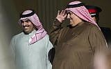 Bahraini Foreign Minister Khalid bin Ahmed al-Khalifa, right, gestures as Secretary of State Mike Pompeo leaves at the Al-Qudaibiya Palace in Manama, January 11, 2019. (Andrew Caballero-Reynolds/Pool/ AP)