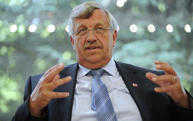 In this June 25, 2012 photo Walter Luebcke, who was in charge of the Kassel area regional administration, talks to media in Kassel, Germany (Uwe Zucch/dpa via AP) In this June 25, 2012 photo Walter Luebcke, who was in charge of the Kassel area regional administration, talks to media in Kassel, Germany (Uwe Zucch/dpa via AP)