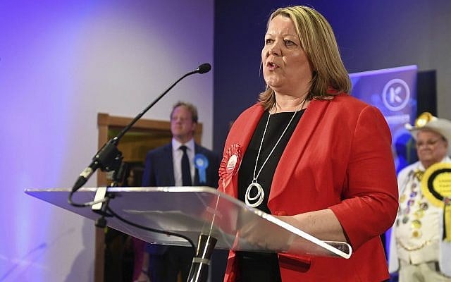 Newly elected Labour MP Lisa Forbes gives her winner's speech after the count for the Peterborough by-election at the Kings Gate Church in Peterborough, England Friday June 7, 2019. ( Joe Giddens/PA via AP) Newly elected Labour MP Lisa Forbes gives her winner's speech after the count for the Peterborough by-election at the Kings Gate Church in Peterborough, England Friday June 7, 2019. ( Joe Giddens/PA via AP)