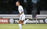 Illustrative: Eran Zahavi celebrates after he scored goal during their Euro 2020 group G qualifying soccer match between Latvia and Israel in Riga, Latvia, June 7, 2019. (AP Photo/Roman Koksarov)