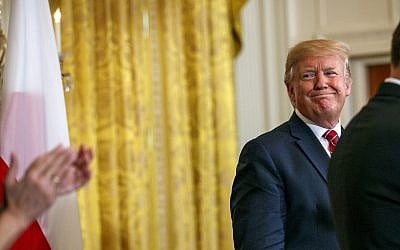 US President Donald Trump attends a Polish-American reception with Polish President Andrzej Duda in the East Room of the White House, Wednesday June 12, 2019. (AP Photo/Jacquelyn Martin) US President Donald Trump attends a Polish-American reception with Polish President Andrzej Duda in the East Room of the White House, Wednesday June 12, 2019. (AP Photo/Jacquelyn Martin)