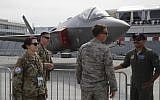 US Air Force crew members beside an F-35 Lightning II at the Paris Air Show June 18, 2019. (AP/Michel Euler)